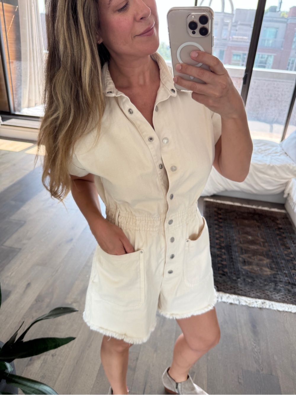 🔑 Zara Cream Denim Utility Romper